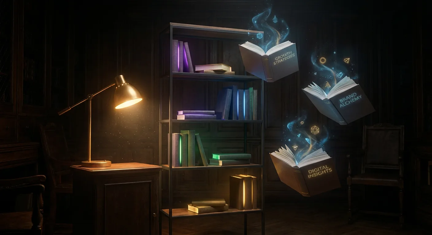 Marketing books with knowledge radiating from pages